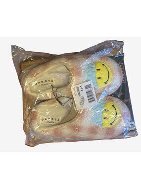 Dakota Fleece Kids Slippers Pink Check Smiley Face Size 13-1